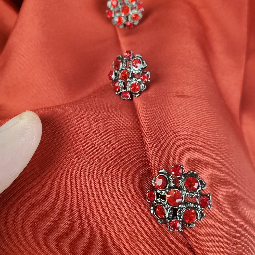 Vntg 90s Kay Unger Red Silk Suit. Cropped Jacket and Skirt. Size 10. #219 - Picture 5 of 16